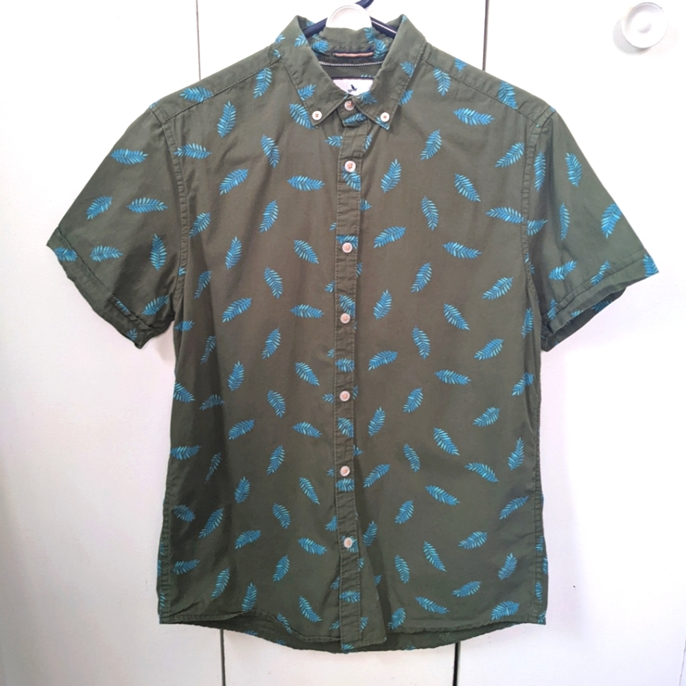 Denim & Flower green short sleeve button down, small